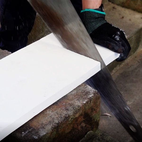 Trafalgar Corex board being cut using a saw