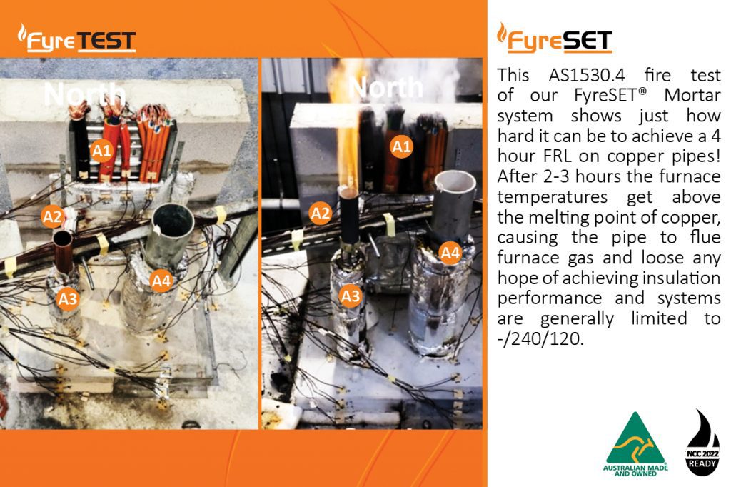 FyreSET Mortar before and after fire test