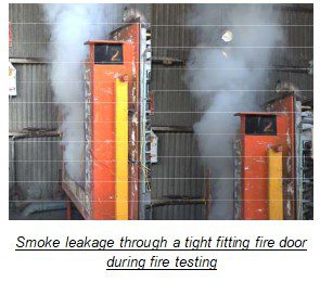 Smoke leakage through a tight fitting fire door during fire testing